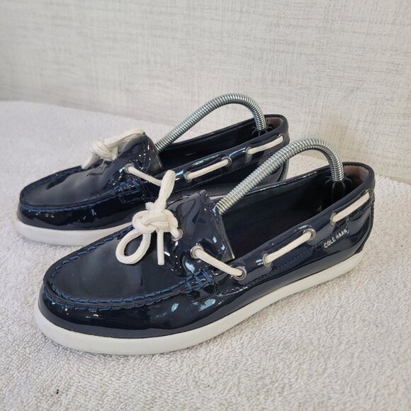 Cole Haan Boat Shoes Womens 6B Regatta Slip On W05747 Black Patent Leather - Picture 2 of 10